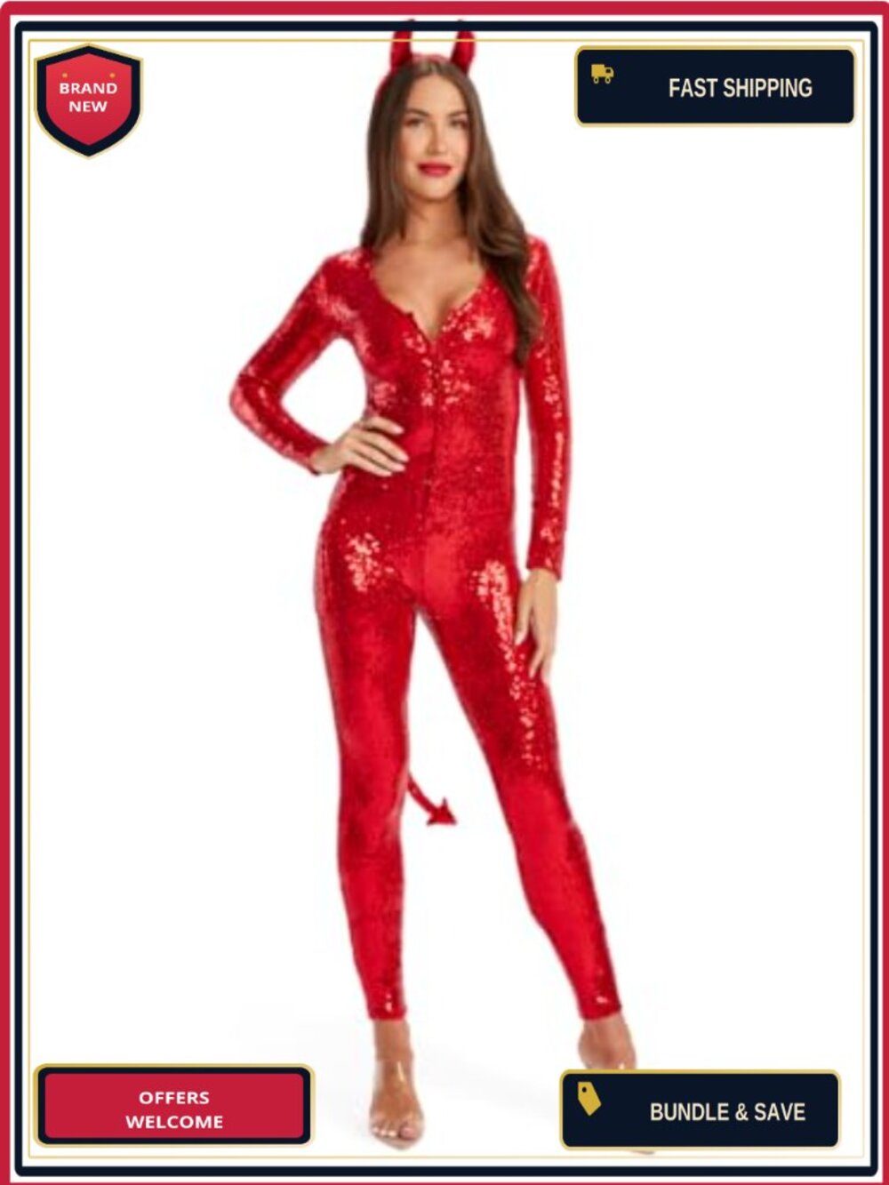 Tipsy Elves Women's Long Sleeve Sequin Bodysuit Halloween Devil Costume